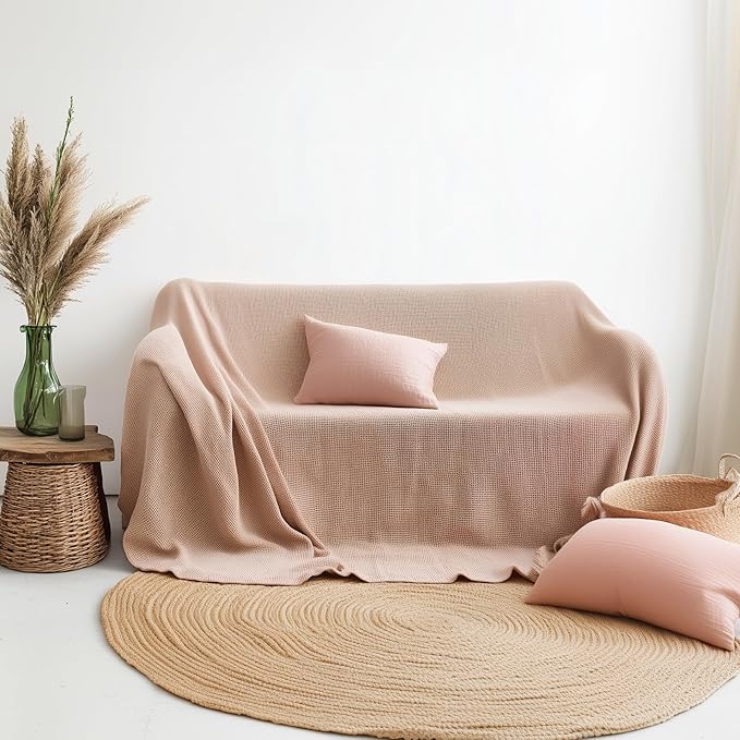 Oversize Couch Cover%100 Cotton - Perfect for L-Shape, U-Shape & Sectional Sofas, Washable Couch Cover, Extra Large Sofa Cover, 3, 4 Seater Slip Cover (Salmon, 71x165 inches - 180x420 cm)