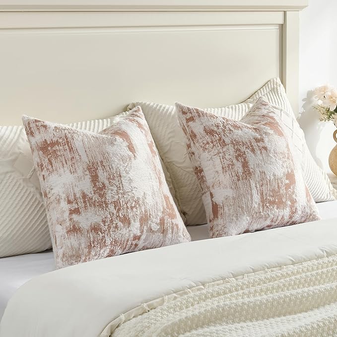 FUTEI Rust White Decorative Throw Pillow Covers 16x16 Inch Set of 2,Soft Faux Cashmere Jacquard - Textured & Cozy Cushion Case,Modern Home Decor for Couch Bed Living Room
