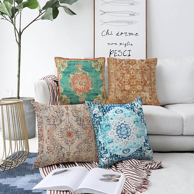 Boho Throw Pillow Covers 22x22 inch Set of 2,Boho Vintage Carpet Pattern Antique Ethnic Decor Double Sided Pattern Cushion Cover Soft Pillow Case Living Sofa Room Bed Square Pillow Cover