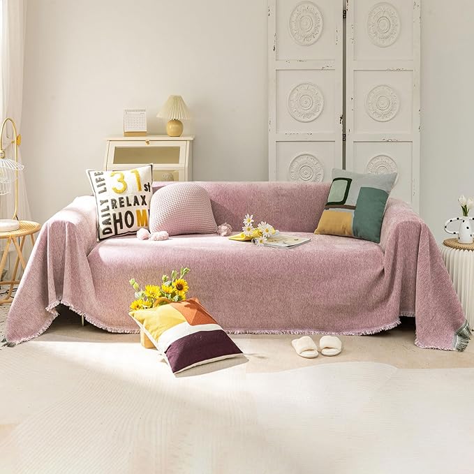 VClife Chair Couch Cover Washable Soft Chenille Chair Slipcover, Anti Slip Purple Armchair Couch Cover for 1 Cushion Couch Sofa, Modern Armchair Sofa Cover with Tassel Pet Furniture Protector, 71"X90"