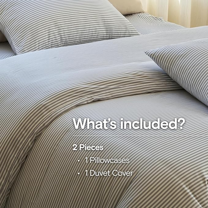 DOZ Duvet Cover Set, 100% Viscose derived from Bamboo, Organically Grown, Buttery Soft, Cooling Duvet Covers, High GSM, 1 Duvet Cover and 1 Pillowcase, 70"x90" (Stripe, Twin/Twin XL)