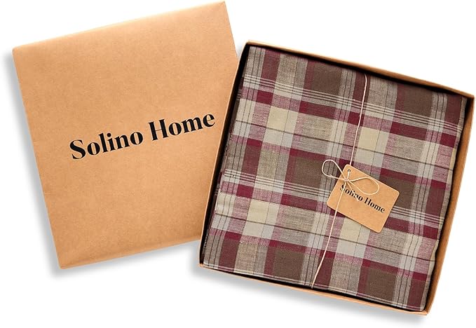 Solino Home Linen Tablecloth 60 x 132 Inch - 100% Pure Linen Rustic Multicolor Tartan Plaid Tablecloth for Rectangle Tables - Machine Washable Table Cloth for Fall, Autumn, Thanksgiving