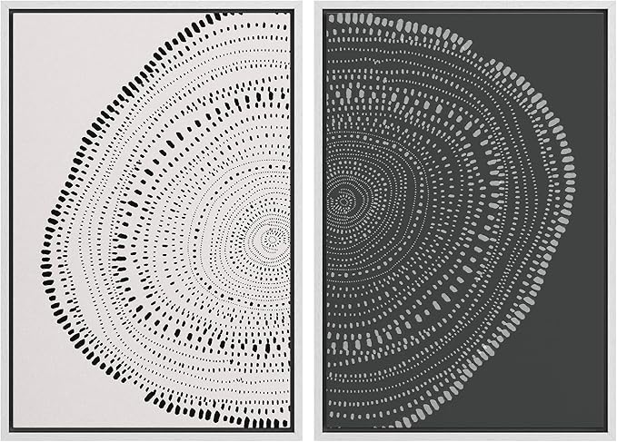 SIGNWIN Framed Canvas Print Wall Art Set Spiral Dot Pattern Wood Tree Rings Abstract Shapes Illustrations Modern Art Decorative Nordic Multicolor for Living Room, Bedroom, Office - 24"x36"x2 White