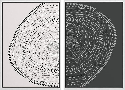 SIGNWIN Framed Canvas Print Wall Art Set Spiral Dot Pattern Wood Tree Rings Abstract Shapes Illustrations Modern Art Decorative Nordic Multicolor for Living Room, Bedroom, Office - 24"x36"x2 White