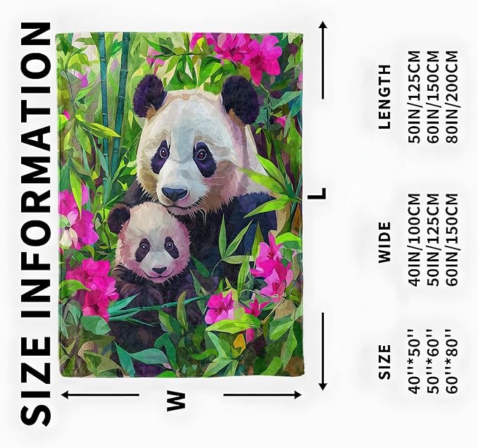 Adorable Panda Blanket, Cozy Flannel Lush Pink Flowers Throw Blanket, Soft Fuzzy Blankets for Travel Home Decor, All Season Lightweight Couch Bed Cover, Gifts for Women Adults Kids 40"×50"