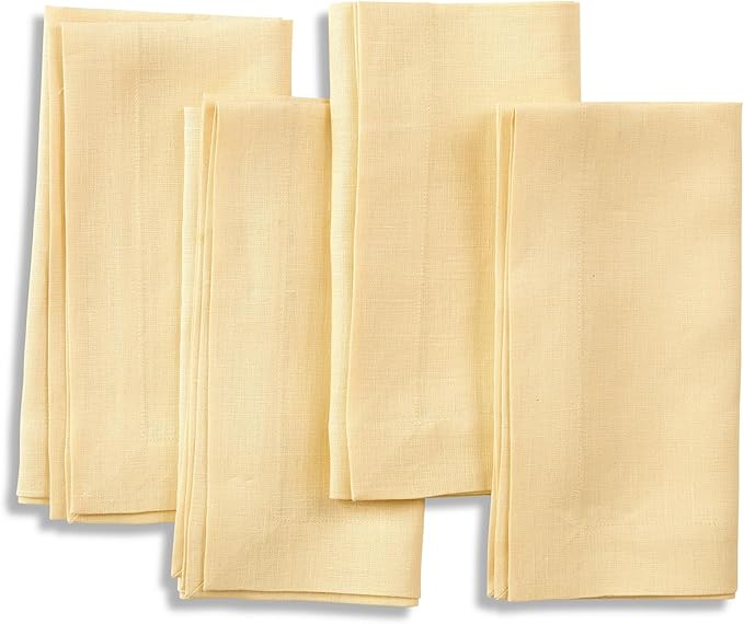 Solino Home Linen Napkins Set of 4-100% Pure Linen Golden Straw Dinner Napkins Cloth 20 x 20 Inch - Fete, Handcrafted and Machine Washable