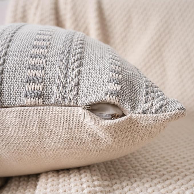 Boho Throw Pillow Covers 22x22 Inch Set of 2, Farmhouse Decorative Couch Pillow Cases, Grey Accent Pillows of Bed, Sofa Bedroom Living Room Home Decor Cushion Cover