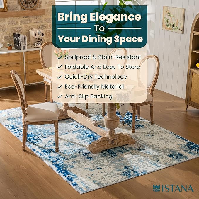 Istana 6x9 Area Rug - Blue/Ivory Rugs for Living Room 6x9 - Foldable Boho Rugs for Bedroom - Stain Resistant Washable Rug - Eco-Friendly Area Rugs - Easy to Clean Living Room Rug