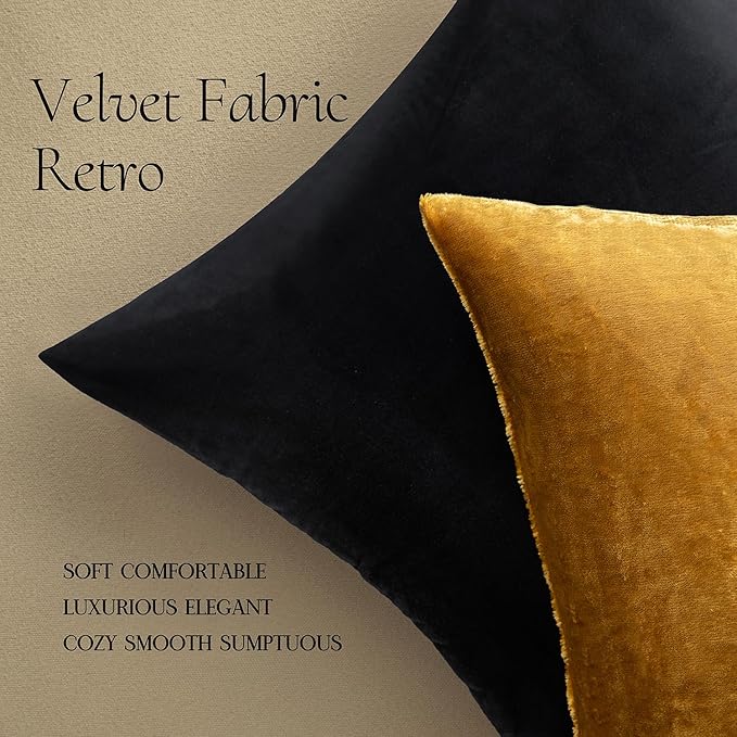 MIULEE Pack of 2 Dark Gold Velvet Throw Pillow Covers 12x12 Inch Soft Solid Decorative Square Set Fall Cushion Cases for Couch Sofa Bedroom