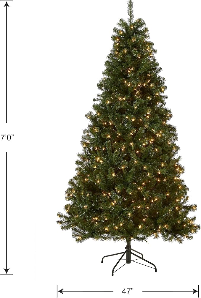 National Tree Company 7 ft Pre-Lit North Valley Spruce Artificial Christmas Tree, 500 Clear Lights, 1,096 Tips, Includes Stand, Green