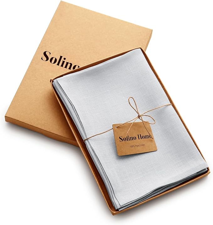 Solino Home Linen Napkins Set of 4-100% Pure Linen Silver Cloud Dinner Napkins Cloth 20 x 20 Inch - Fete, Handcrafted and Machine Washable