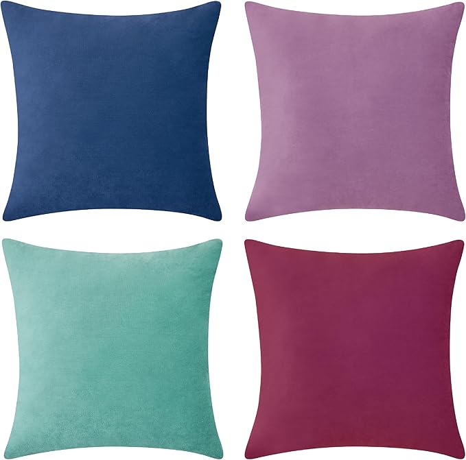 MONDAY MOOSE Decorative Throw Pillow Covers Cushion Cases, Set of 4 Soft Velvet Modern Designs, Mix and Match for Home Decor, Pillow Inserts Not Included (18x18 inch, Purple/Blue)