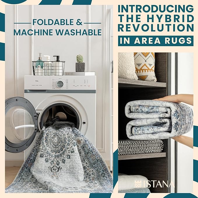 Istana 2x3 Area Rug - Blue Boho Rugs for Living Room 2x3 - Foldable Small Rugs for Bedroom - Stain Resistant Washable Rug Non Slip - Eco-Friendly Area Rugs Indoor