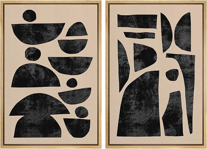SIGNWIN Framed Canvas Print Wall Art Set Mid-Century Semi-Circle Polygons Variety Abstract Shapes Illustrations Modern Art Minimal Boho for Living Room, Bedroom, Office - 16"x24"x2 Natural