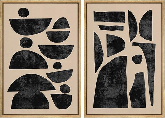 SIGNWIN Framed Canvas Print Wall Art Set Mid-Century Semi-Circle Polygons Variety Abstract Shapes Illustrations Modern Art Minimal Boho for Living Room, Bedroom, Office - 16"x24"x2 Natural