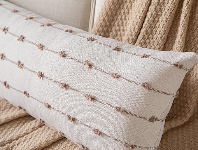 Caflife Boho Lumbar Throw Pillow Covers 14x36 inches Long, Farmhouse Decorative Body Pillow for Bed and Sofa, Living Room Home Decor Couch Pillowcase, Pack of 1