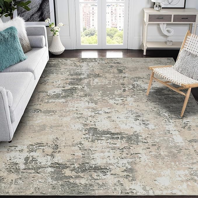 Modern Abstract Area Rug 3x5 Non Slip Non Shedding Rug Low Pile Stain Resistant for Bedroom Living Room,Grey Yellow