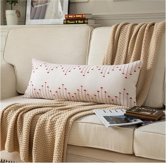 Caflife Christmas Lumbar Pillow Cover 14x36 Long Pack of 1 Decorative Pillows Bed, Beige with Red Body Throw Pillow Covers, for Modern Farmhouse Sofa Bedroom Living Room Home Decor Couch Pillowcase