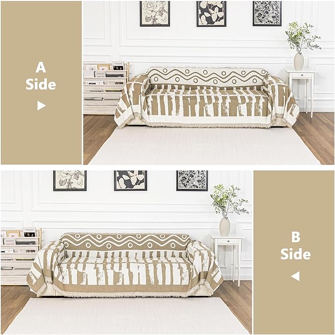 MEETSKY Boho Couch Covers for 2 Cushion Couch Sofa, Sofa Covers Washable Couch Cover for Sectional Sofa, Chenille Couch Protector for Kids, Dogs, Khaki