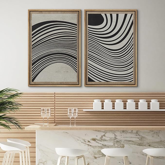 SIGNWIN Framed Canvas Print Wall Art Set Mid-Century Spiral Wave Collage Abstract Shapes Cozy Neutral Minimal Decorative Nordic Zen Bohemian for Living Room, Bedroom, Office - 24"x36"x2 Natural