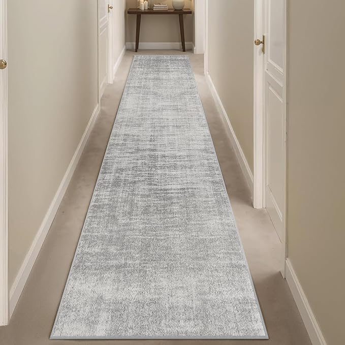 Enkor Runner Rugs for Hallway, 2x10 Washable Soft Non Slip Abstract Rugs for Kitchen, Modern Mat for Entryway Living Room Bedroom Light Grey
