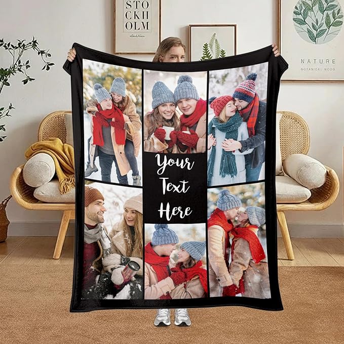 Jecivila Custom Blanket with Picture Text Personalized Photo Flannel Throw Blankets Customized Couple Gifts for Girlfriend Boyfriend Wife Husband on Valentine's Day Birthday