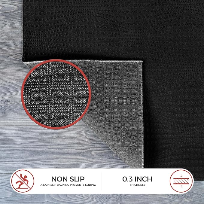 Modern Black Non Slip Rug Solid 5x7 Non Skid Soft Rubber Back Area Rugs for Living Room Kitchen Bedroom Bathroom Dining Room Easy Cleaning Stain Resistant Non Shedding Carpet 5 x 7