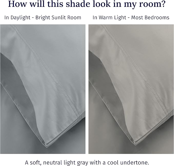 California Design Den California King Sheet Set - 100% Cotton, 600 Thread Count Deep Pocket Cal King Sheet Set, Luxury Hotel-Quality, Soft Sateen Weave - Light Grey