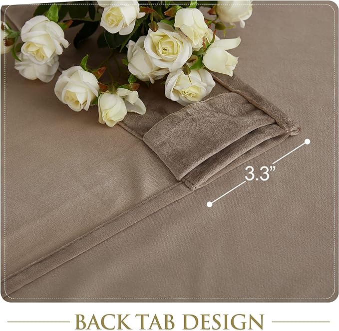 StangH Taupe Velvet Curtains 92 inches Long Luxury Room Darkening Drapes, Back Tab Thermal Insulated Curtain Panels for Modern Living Room, W52 x L92, 2 Panels