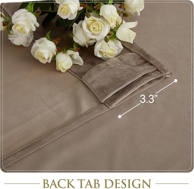 StangH Super Soft Velvet Curtains Taupe Bedroom Curtains Light Dimming 2 Panels, Solid Back Tab Window Drapes Cold Resistant Soundproof for Business Office/Study, W42x L96