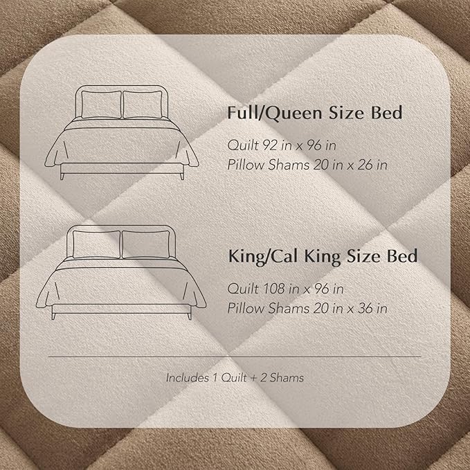 EVERGRACE Pearl Velvet Quilt Full Queen Size Bedding Sets, Luxurious Soft Velvet Comforter Set, Lightweight Box Stitching Oversized Bedspread Coverlet for All Season, with 2 Shams, Camel