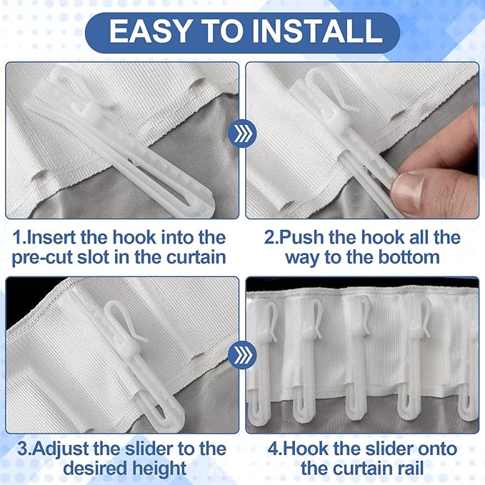 80 Pcs Plastic Curtain Hooks Adjustable Pinch Pleat Hook Ratchet Mechanism Pinch Pleat Design Drapes Clips for Drapes Window Door and Shower Curtains
