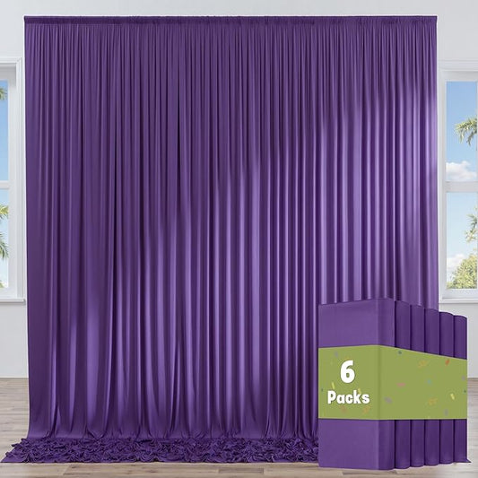 30ft x 10ft Wrinkle Free Purple Backdrop Curtains for Parties, 6 Panels 5ftx10ft Polyester Backdrop Drapes for Mermaid Birthday Photography Background Parties
