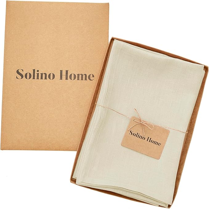 Solino Home Linen Napkins Set of 4-100% Pure Linen Birch Dinner Napkins Cloth 20 x 20 Inch - Fete, Handcrafted and Machine Washable