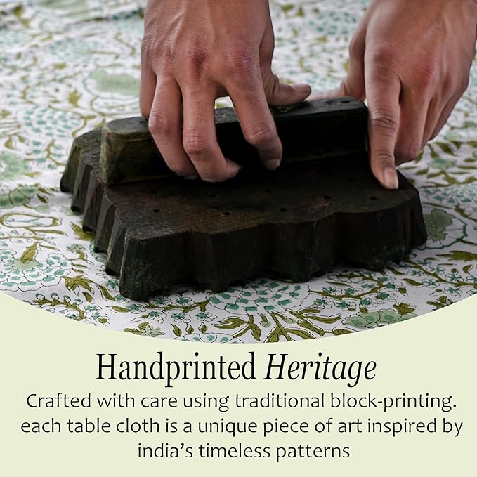 CPC Cotton Tablecloth 80x120 Inch Rectangle Indian Block Print Tablecloth- Green Washable Wedding Table Cover for Thanksgiving/Christmas- Agate Green