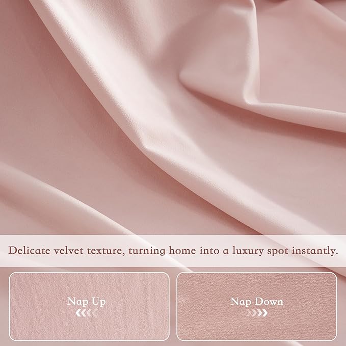 StangH Dusty Pink Velvet Curtains 52x108 Inches - Luxury Room Darkening Thermal Insulated Window Drapes for Bedroom, Living Room & Home Theater, Super Soft with Rod Pocket & Back Tab, 2 Panels