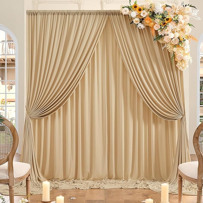20ft x 10ft Wrinkle Free Beige Backdrop Curtains for Parties, 4 Panels 5x10ft Thick Polyester Photo Backdrop Drapes for Wedding Birthday Party Photography Background Backdrop Stand