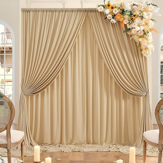 20ft x 10ft Wrinkle Free Beige Backdrop Curtains for Parties, 4 Panels 5x10ft Thick Polyester Photo Backdrop Drapes for Wedding Birthday Party Photography Background Backdrop Stand