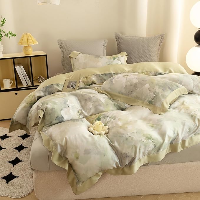 ECOCOTT Bedding 3-Piece Duvet Cover Set King Size, Silky Soft 100% Lyocell, Hypoallergenic & Eco-Friendly, Whispering Blooms Floral Pattern, Cooling & Breathable for Hot Sleepers