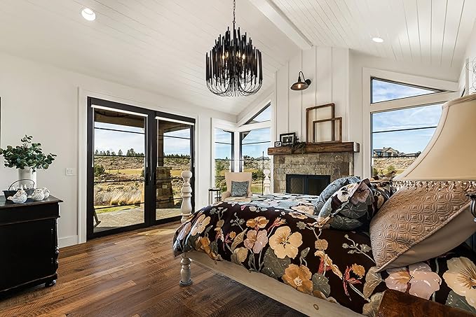 TOCHIC Modern Farmhouse Chandelier for Dining Room 21", Small Vintage Wood Chandeliers Light for Living Room, Rustic Pendant Lighting Fixture Hanging for Foyer Bedroom Entryway (Black, 21 inches)