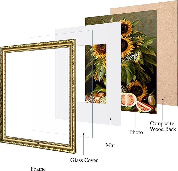 eletecpro 12x12 Picture Frames Set of 2, Vintage Photo Frame with Glass, Ornate Gold Frames 12 x 12 Display 8x8 Photo with Mat or 12x12 without Mat for Home Wall Decor, Gold