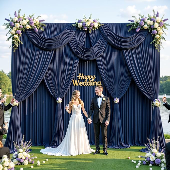 20ftx10ft Wrinkle Free Navy Blue Backdrop Curtains for Parties, 4 Panels 5x10ft Silky Polyester Photo Backdrop Drapes for Wedding Birthday Graduation Photography Background Stand
