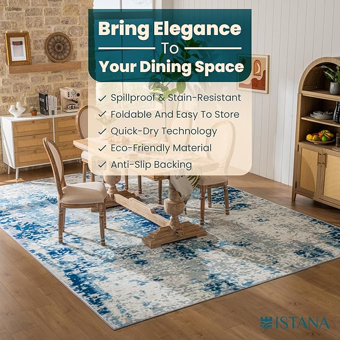 Istana 9x12 Area Rug - Blue/Ivory 9 x 12 Area Rugs for Living Room - Foldable 9x12 Rugs for Bedroom/Living Room Rug - Stain Resistant Washable Rugs - Eco-Friendly Area Rugs