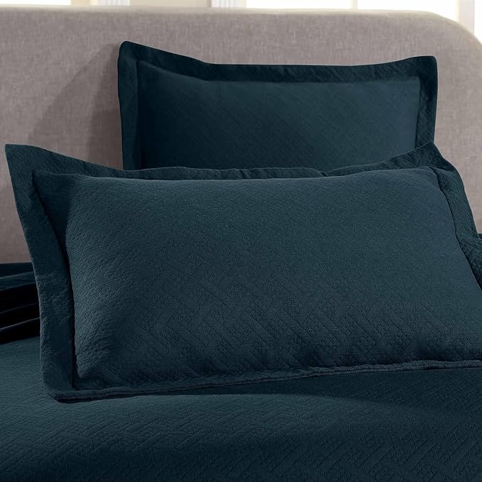 Superior 100% Cotton Basket Weave Bedspread with Shams, All-Season Premium Cotton Matelasse Jacquard Bedding, Quilted-Look Geometric Basket, Twin, Deep Sea