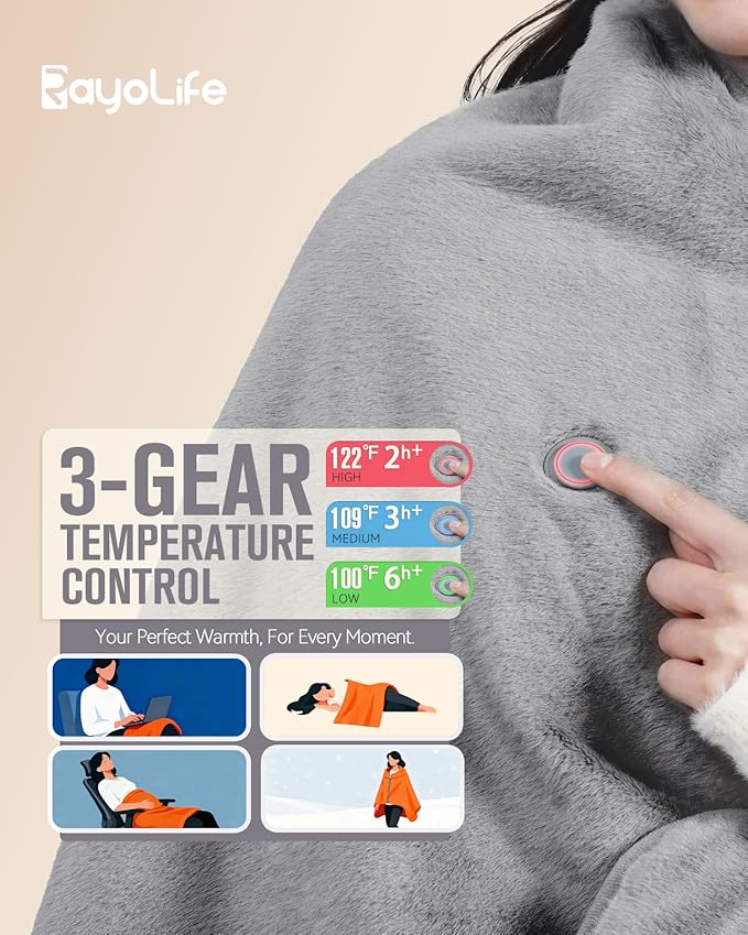 Cordless Heated Blanket – Portable Battery Operated Throw with Rechargeable Pack, Far Infrared Heat, Soft Faux Rabbit Fur for Home, Office, Travel, Camping