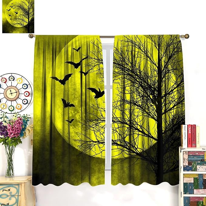Gothic Crow Blackout Window Curtains, Halloween Horror Crow Print Window Drapes, for Living Room Bedroom 36(W)*63(L) 2 Panels