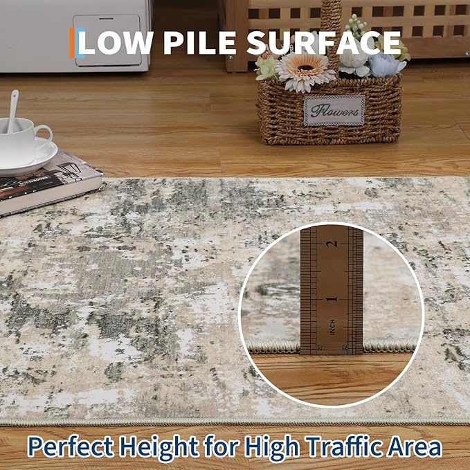 Modern Abstract 2x10 Runner Rug Washable Non Slip Stain Resistant Rug for Hallway Kitchen Bedroom Non Shedding Low Pile Indoor Floor Cover,Grey Yellow