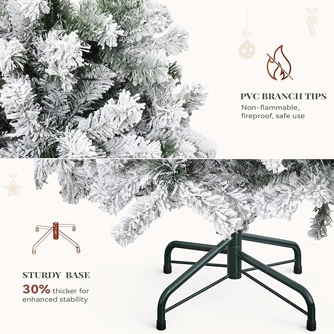 YITAHOME 7.5ft Prelit Snow Flocked Christmas Tree with Remote, Hinged Pine Christmas Tree with 550 Warm White/Multicolor Changing Lights, 1550 Branch Tips, and Foldable Base for Home, Party Decoration