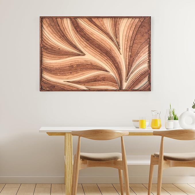 NEODECO Parametric Wood Wall Art, 3D Acoustic Wall Panel of Parametric Cut & Stained Birch Plywood Layers, Geometric Wall Hanging, Abstract Wood Wall Decor (Large)