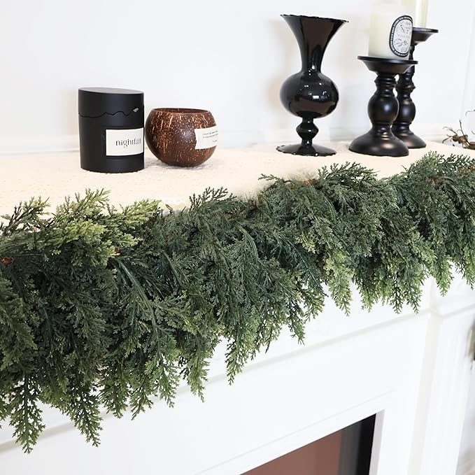 4PCS 6FT Artificial Cedar Garland for Christmas Decoration - Realistic Winter Greenery Garland for Mantel, Fireplace, Table, Door, Holiday Indoor Outdoor Decor